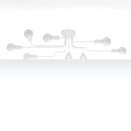 Lustre Design Flex 8 bras blanc en acier vu de face sur fond blanc