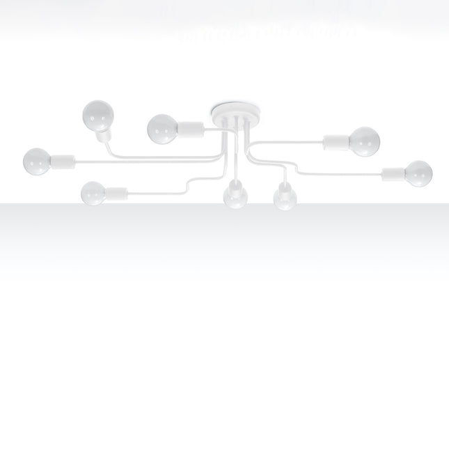 Lustre Design Flex 8 bras blanc en acier vu de face sur fond blanc