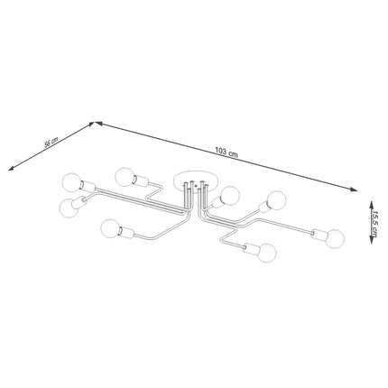 Schéma des dimensions du lustre Design Flex 8 bras noir