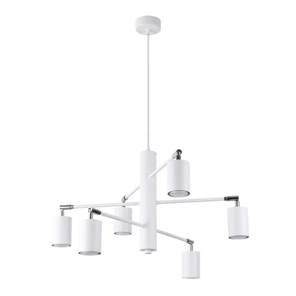 Lustre Focus Moderne 6 bras blanc suspendu au plafond dans un intérieur moderne