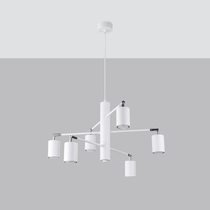 Lustre Focus Moderne 6 bras orientables blanc en acier, vue packshot sur fond neutre