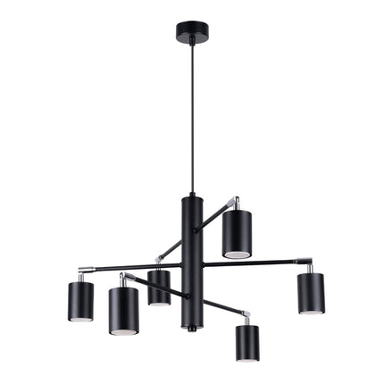 Lustre Focus Moderne 6 bras noir suspendu au plafond dans un intérieur moderne