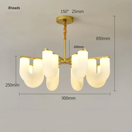 Schéma des dimensions du lustre forme U modèle 8 têtes, diamètre 900 mm et hauteur 250 mm