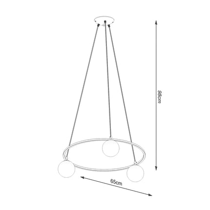 Schéma des dimensions du lustre Globe Solis 3, diamètre 65 cm, hauteur 98 cm