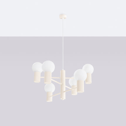 Lustre Halo 6 globes beige, vue en situation