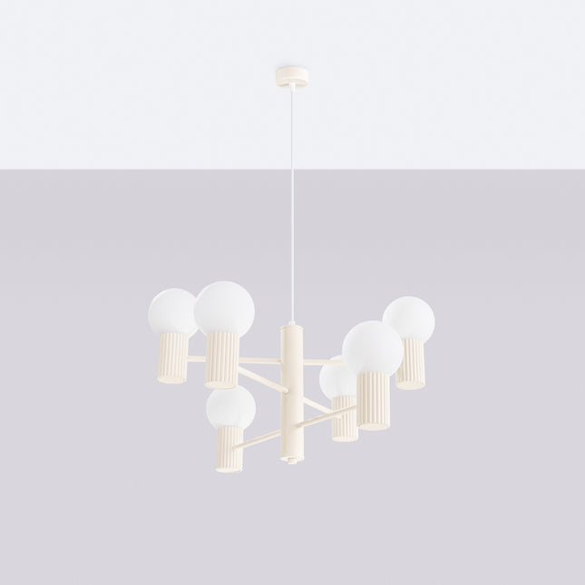 Lustre Halo 6 globes beige, vue en situation