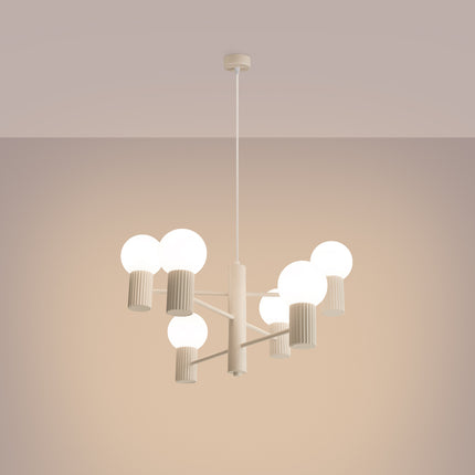 Lustre Halo 6 globes beige, lumière allumée