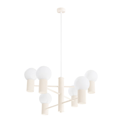 Lustre Halo 6 globes beige, packshot sur fond blanc