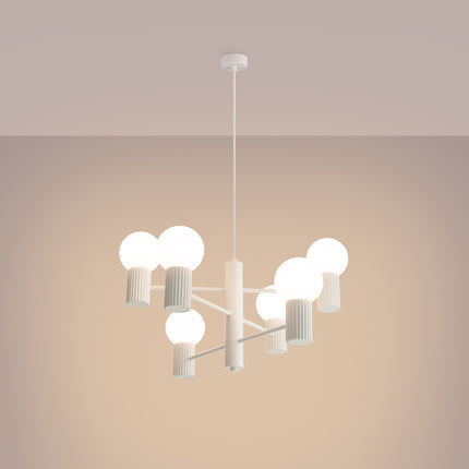 Lustre Halo 6 globes blanc, lumière allumée