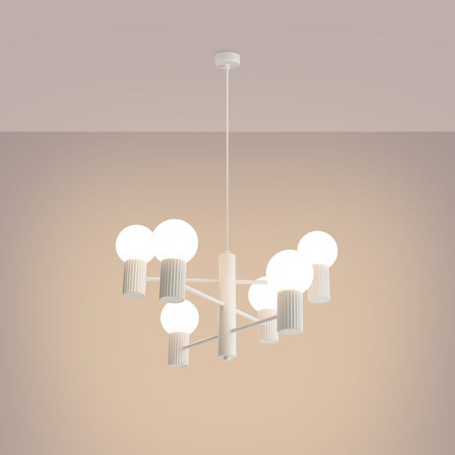 Lustre Halo 6 globes blanc, lumière allumée