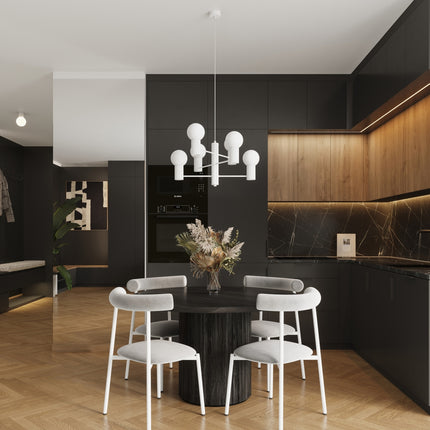 Lustre Halo 6 globes blanc, vue d'ambiance