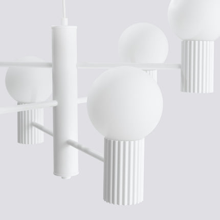 Lustre Halo 6 globes blanc, packshot de trois quarts