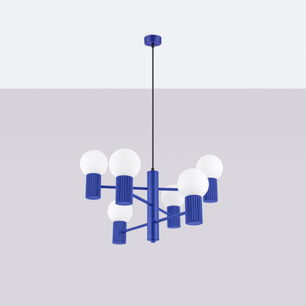 Lustre Halo 6 globes bleu outremer, vue en situation