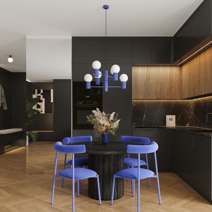 Lustre Halo 6 globes bleu outremer, vue d'ambiance