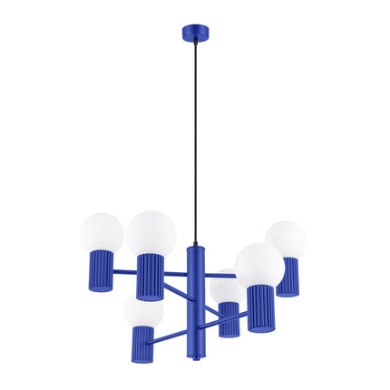 Lustre Halo 6 globes bleu outremer, packshot sur fond blanc