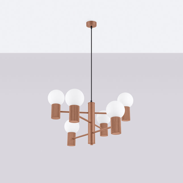 Lustre Halo 6 globes moka, vue en situation
