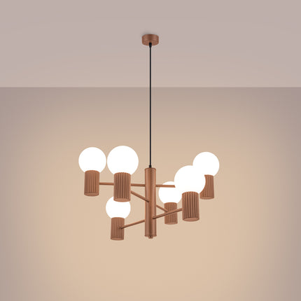 Lustre Halo 6 globes moka, lumière allumée