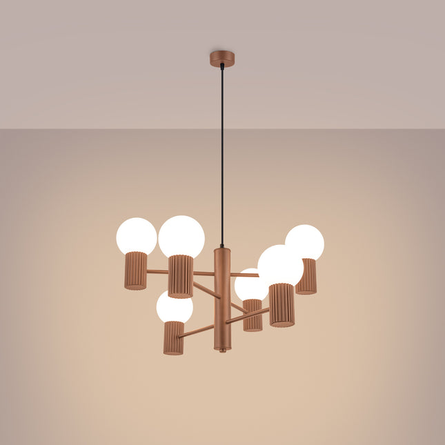 Lustre Halo 6 globes moka, lumière allumée