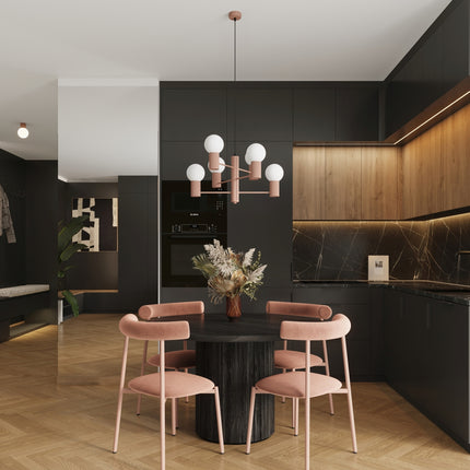 Lustre Halo 6 globes moka, vue d'ambiance
