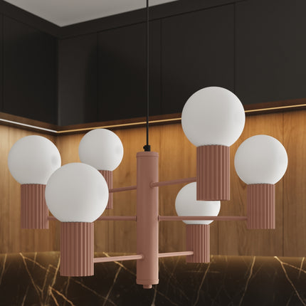 Lustre Halo 6 globes moka, intérieur contemporain