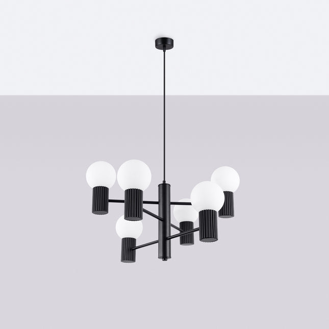 Lustre Halo 6 globes noir, vue en situation