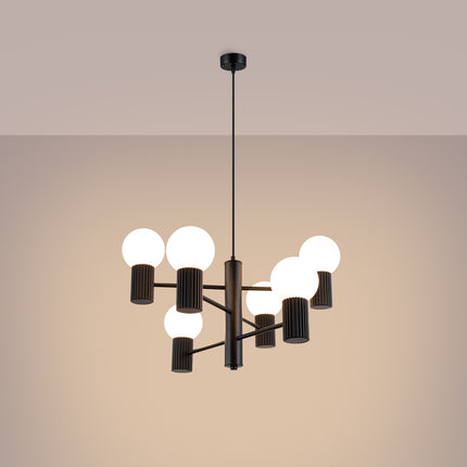 Lustre Halo 6 globes noir, lumière allumée