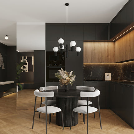 Lustre Halo 6 globes noir, vue d'ambiance