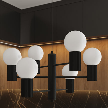 Lustre Halo 6 globes noir, intérieur contemporain