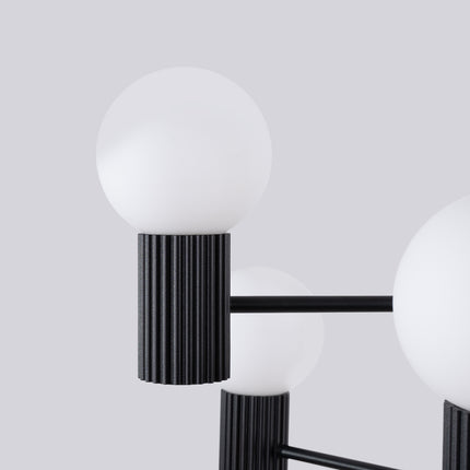 Lustre Halo 6 globes noir, packshot de trois quarts