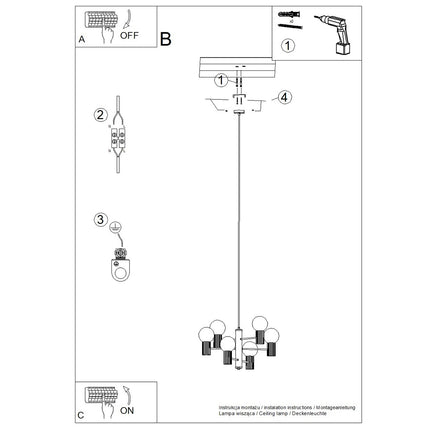 Lustre Halo 6 globes noir, notice de montage