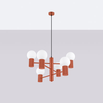 Lustre Halo 6 globes rouge ocre, vue en situation