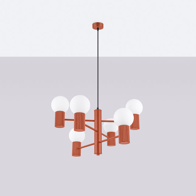 Lustre Halo 6 globes rouge ocre, vue en situation