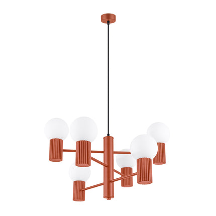 Lustre Halo 6 globes rouge ocre, packshot sur fond blanc