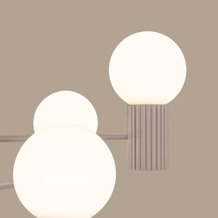 Lustre Halo 6 Globes en Aluminium et Verre Opalin Taupe, vue de détail
