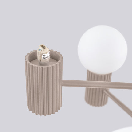 Lustre Halo 6 Globes en Aluminium et Verre Opalin Taupe, détail de la fixation