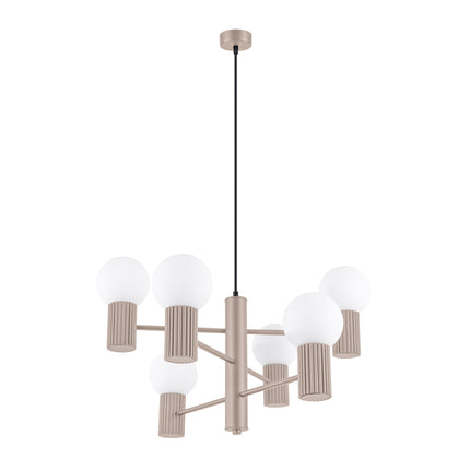 Lustre Halo 6 Globes en Aluminium et Verre Opalin Taupe, packshot sur fond blanc