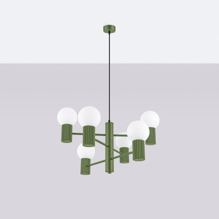 Lustre Halo 6 globes vert olive, vue en situation