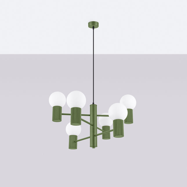 Lustre Halo 6 globes vert olive, vue en situation