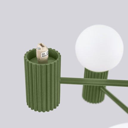 Lustre Halo 6 globes vert olive, détail de la fixation