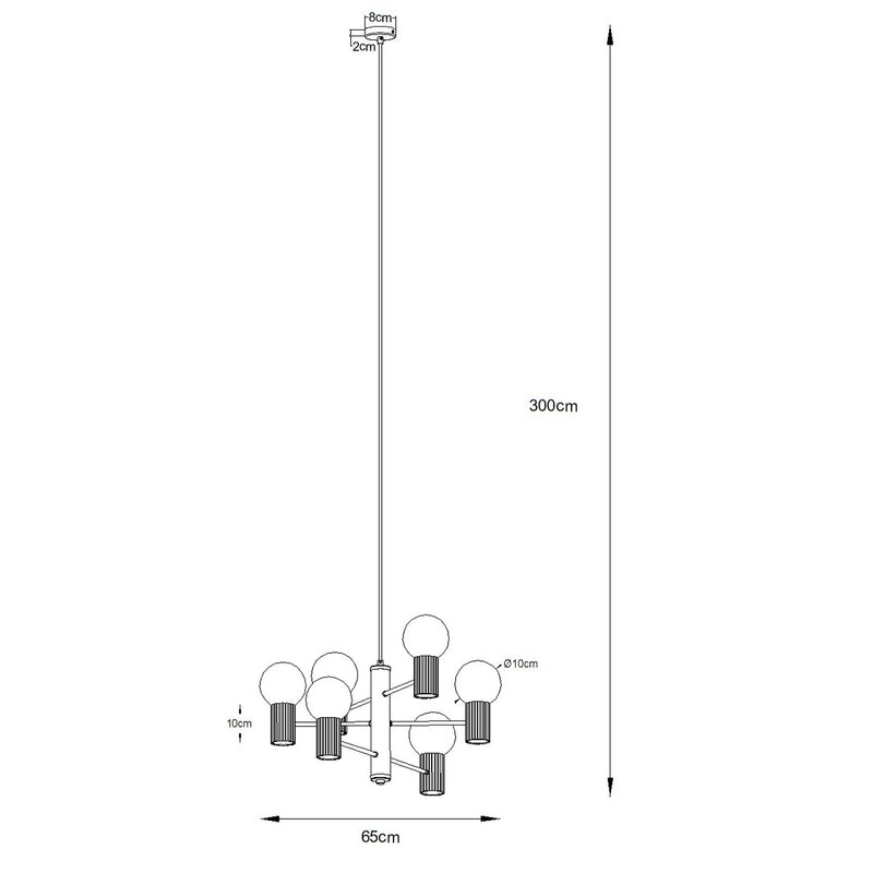 Dimensions Lustre Halo 6 Globes en Aluminium et Verre Opalin Vert Olive