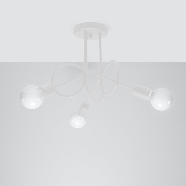 Lustre Loop Moderne 3 Blanc, vue de face avec son point d'accroche