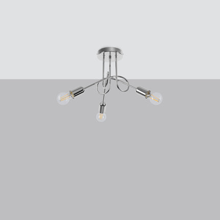 Lustre Loop Moderne 3 Chromé, vue de face avec son point d'accroche