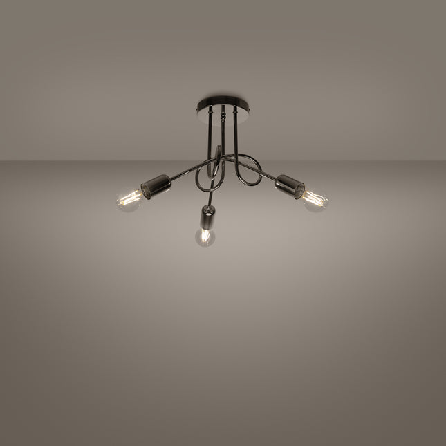 Lustre Loop Moderne 3 Chromé, vue de profil sur fond blanc