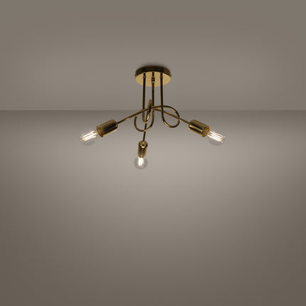 Lustre Loop Moderne 3 Doré, vue de profil sur fond blanc