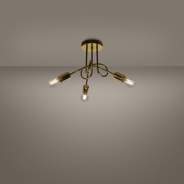 Lustre Loop Moderne 3 Doré, vue de profil sur fond blanc