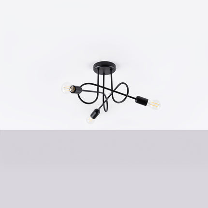 Lustre Loop Moderne 3 Noir, vue de face avec son point d'accroche