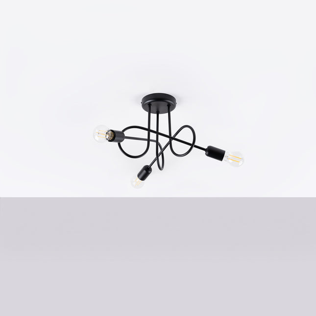Lustre Loop Moderne 3 Noir, vue de face avec son point d'accroche
