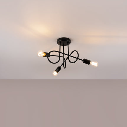 Lustre Loop Moderne 3 Noir, vue de profil sur fond blanc