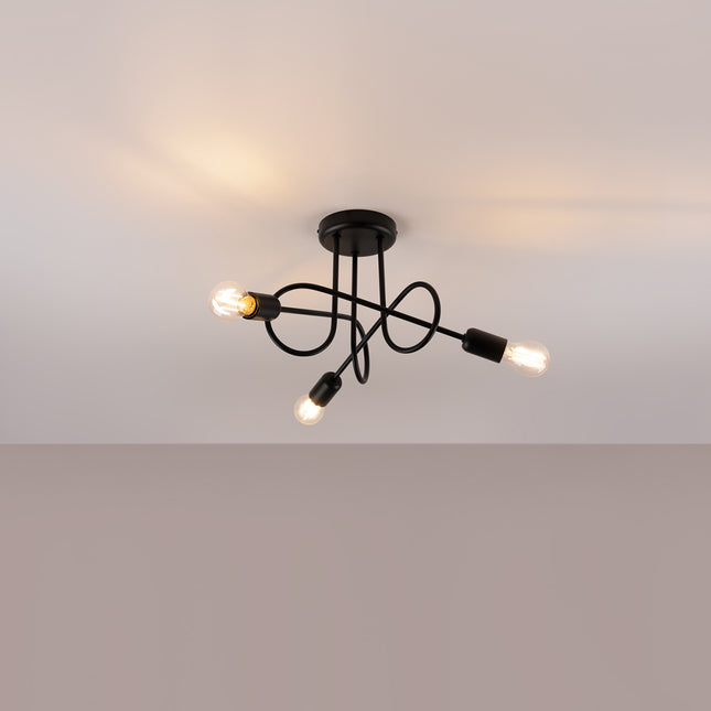 Lustre Loop Moderne 3 Noir, vue de profil sur fond blanc
