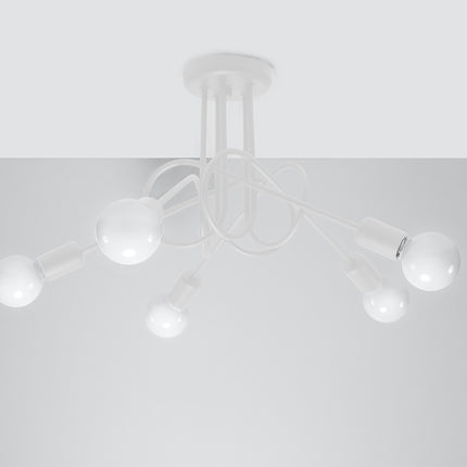 Lustre Loop Moderne 5 Blanc, vue de face avec son point d'accroche